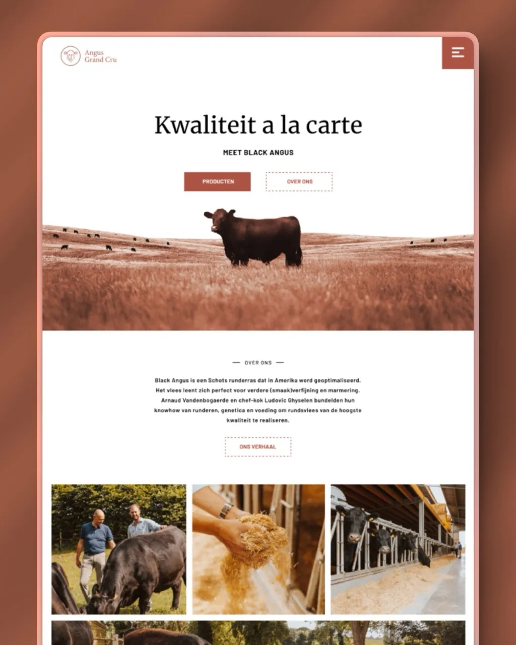 Bovenkant van de website van Angus Grand Cru